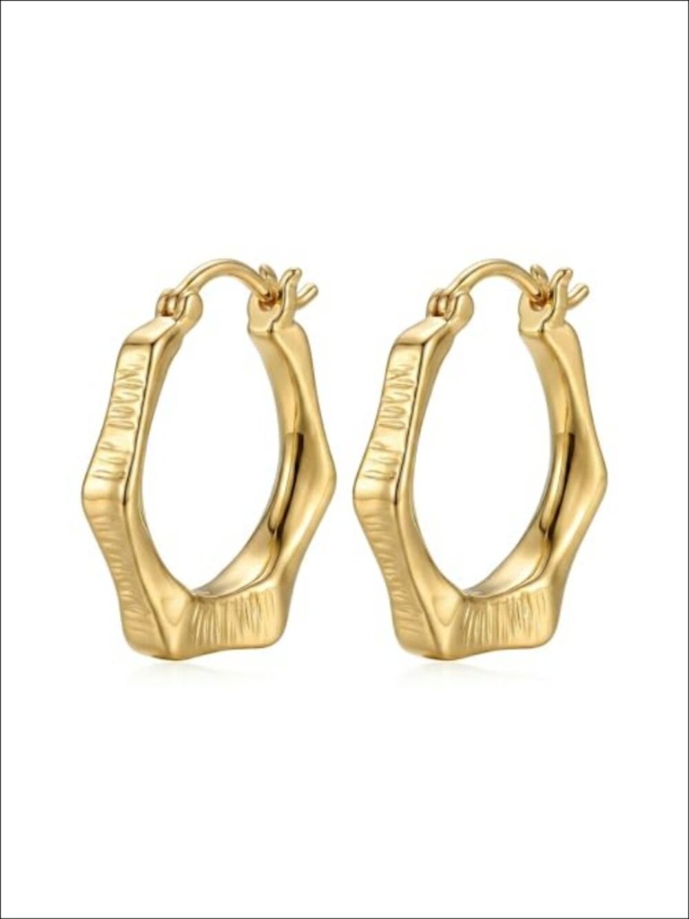 14K Gold Plated Hoop Earrings Twisted Beaded 25mm Women's Huggie Hoops